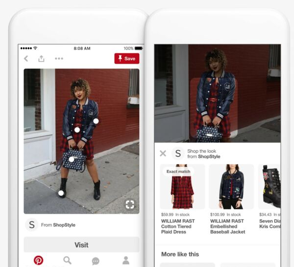 Example of shopping experience on Pinterest.