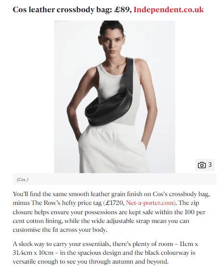 An article with a Bolt link and a traditional affiliate link-out (Net-a-Porter.com).