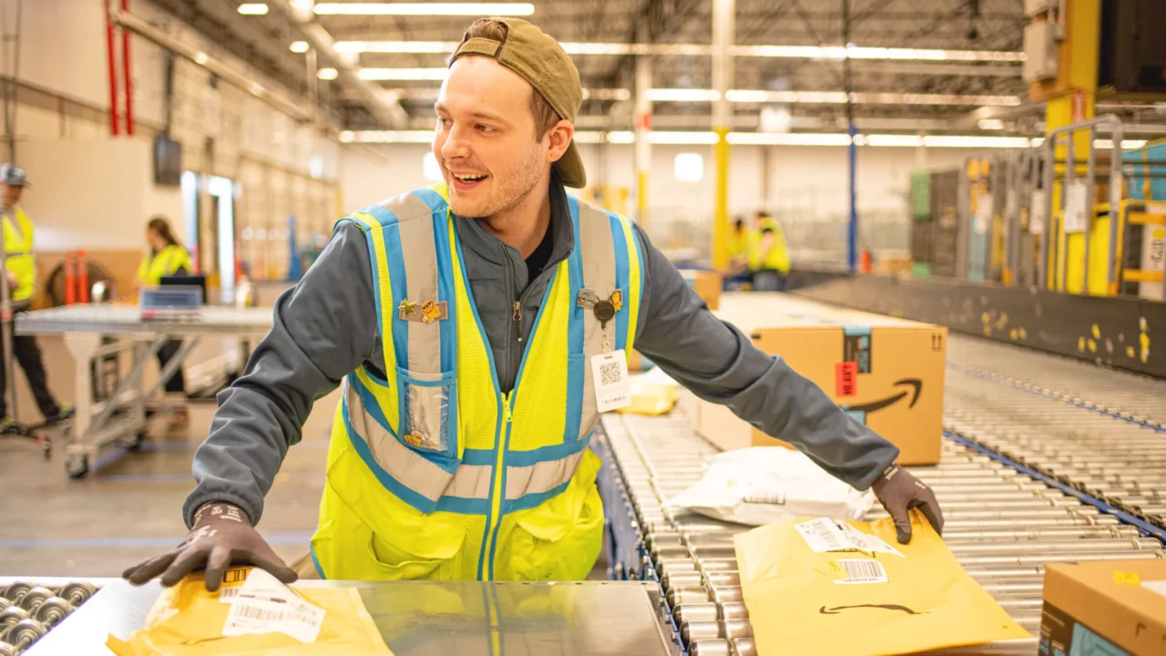 Amazon worker in warehouse.