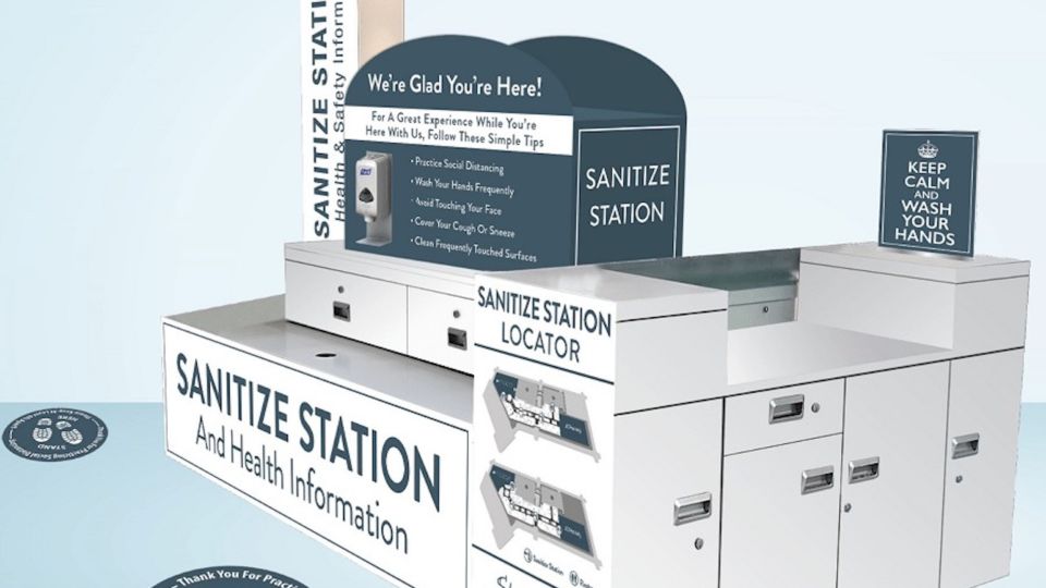 Sanitation station rendering courtesy of FASTSIGNS