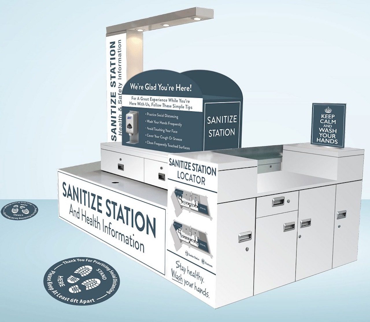 Sanitation station rendering courtesy of FASTSIGNS