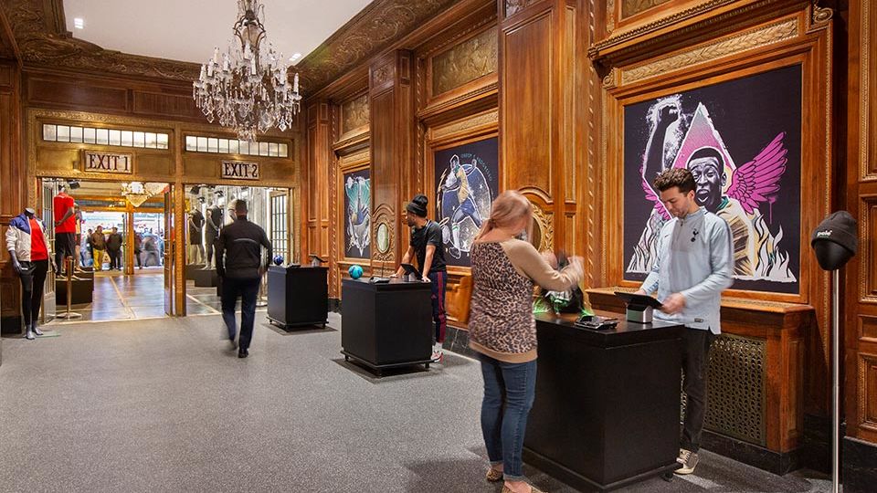 Carlton Architecture developed a design that weaves the landmarked theater’s interior with the entertainment imagery of a soccer stadium, to once again welcome troves of visitors to this experiential retail environment.