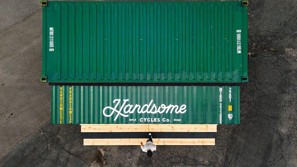 Minneapolis-based Handsome Cycle Co. has created a traveling pop-up bike shop housed in a 20-ft. shipping container on a custom-built low-profile trailer.