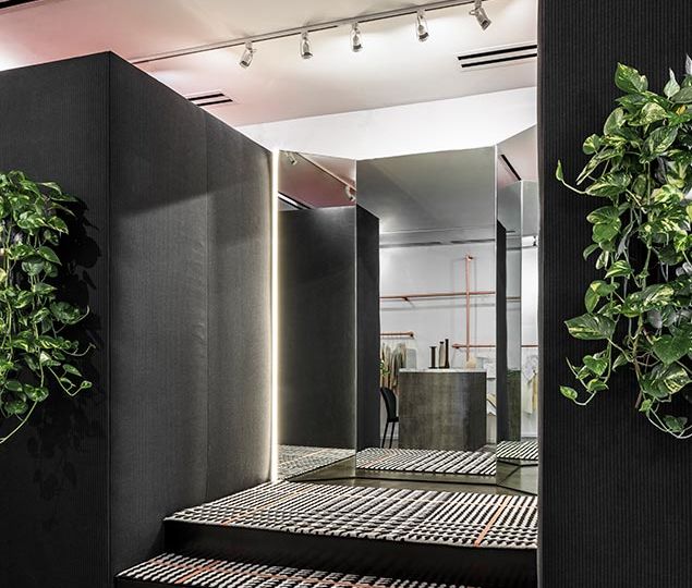 The houndstooth rugs were created by IG Workshop’s sister company Art + Loom.