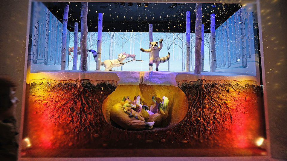 The five Lord & Taylor windows on Fifth Avenue feature 34 hand-sculpted woodland creatures.
