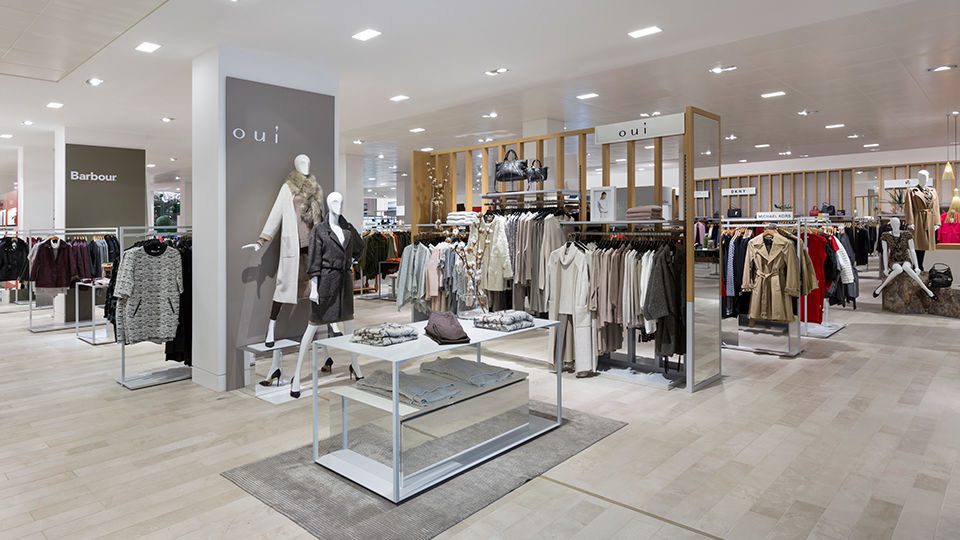 Level One is given over to womenswear, with the floor plate split into a series of more intimate areas by wooden screens which evoke the town’s medieval architecture.