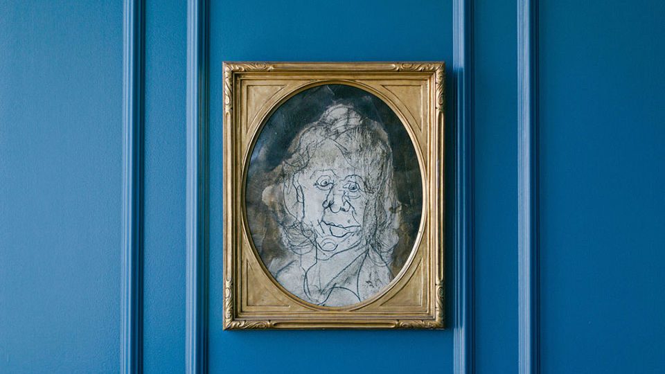 The paint color used is Blue Danube by Benjamin Moore.