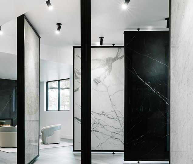 The showroom boasts a variety of timeless designs, including desirable white veined and dark marble looks, so customers can find the perfect fit for any project.