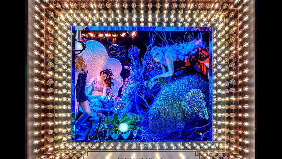 “Underwater Stars” glows in beautiful shades of blue at Bloomingdale’s.