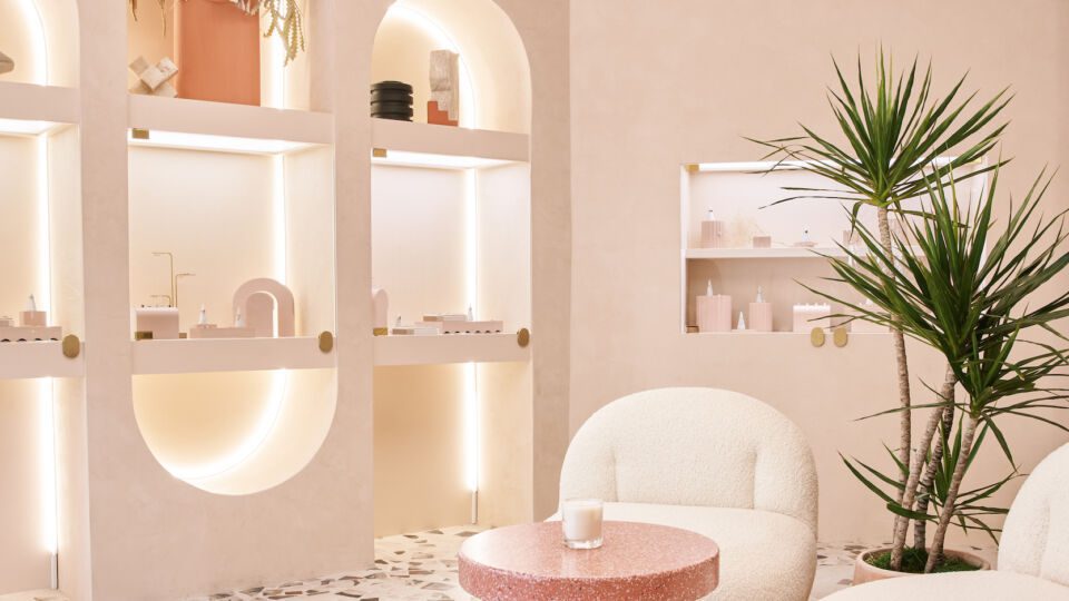 Sassone worked with design firm Bells + Whistles to realize her evolved vision of Marrow. The 750-square-foot space features an exclusive lighting technique that creates the effect of a glowing ceiling, which shines a warm light over the terrazzo floors and interior.