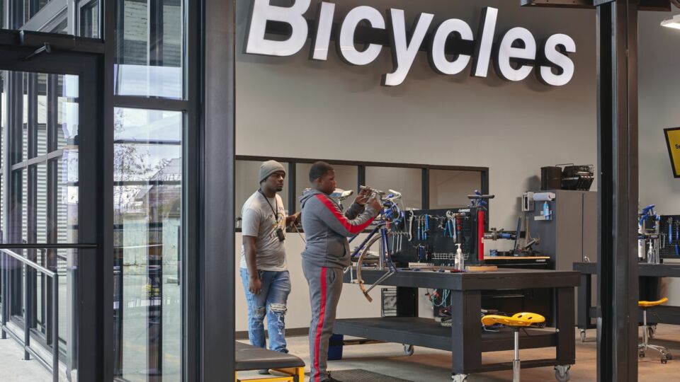 The phase one refurbishment includes a new, open floor work area, where stations are set up in rows six feet apart. The basement that once housed all workstations will be transformed into a bicycle intake center for all donated bicycles used in the program.