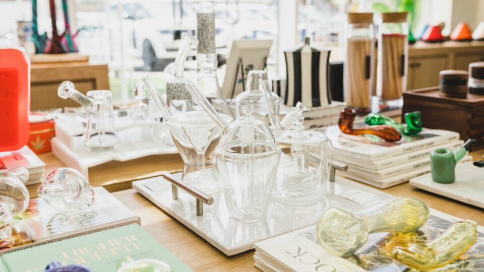 The elevated experience offers a selection of premium glass accessories from different brands and artists.