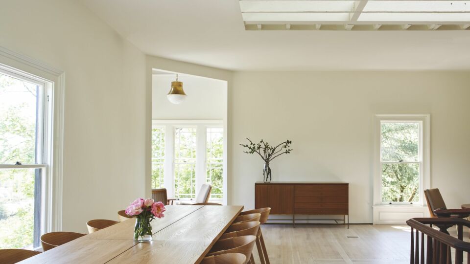 The bright, white second floor offers an airy space.