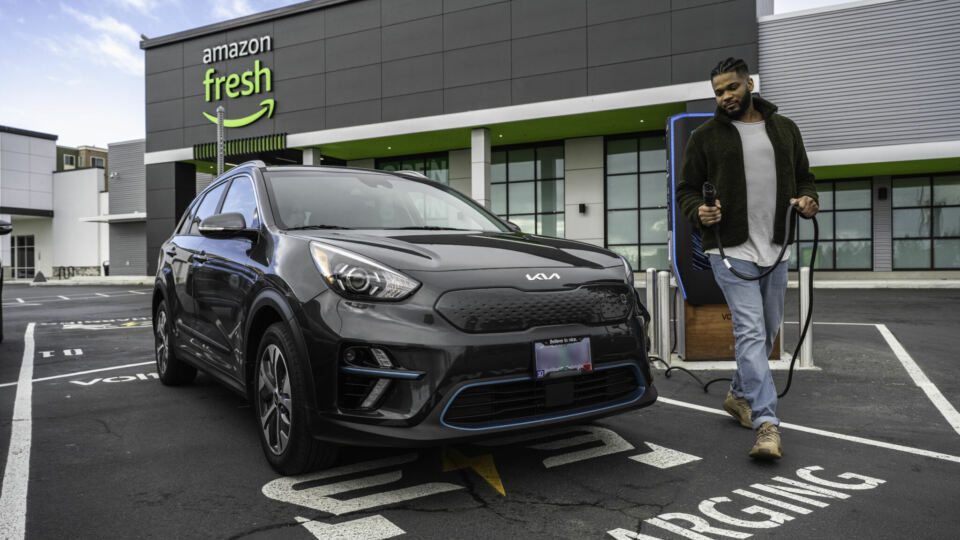 EV charging station outside the new Amazon Fresh in Seattle