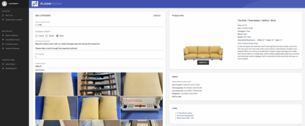FloorFound reverse logistics system for inventorying, grading and pricing items for resale.
