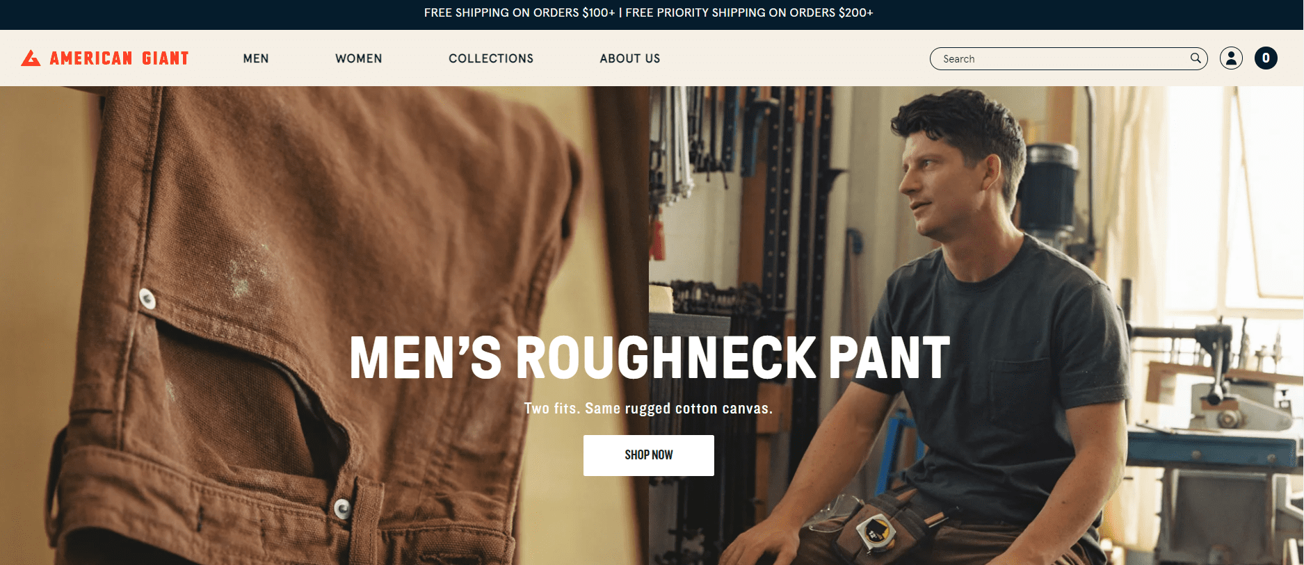 Homescreen for American Giant ecommerce site