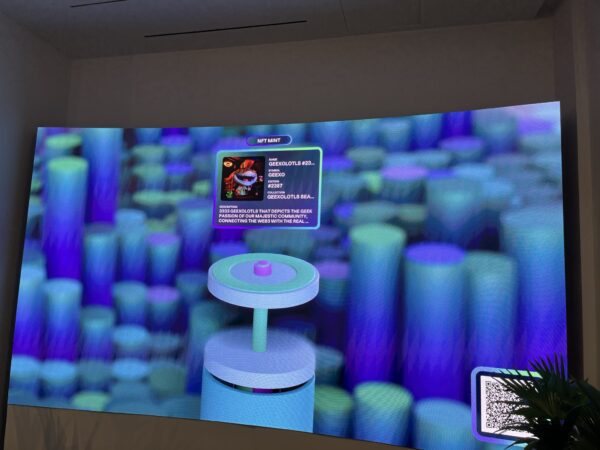 A full wall screen displays visualizes the transactions happening on Solana in real-time.