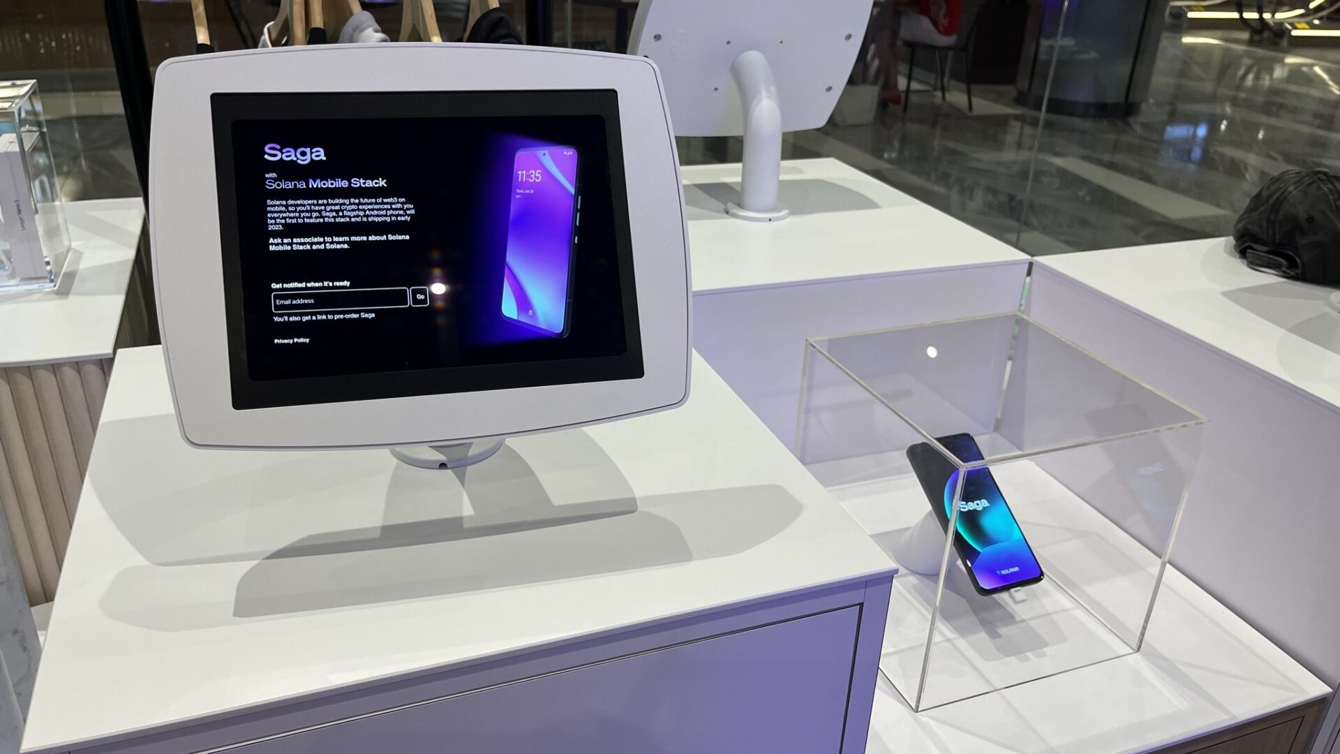 The Solana Saga phone for power users isn't available yet but fans can get a look at one at the store.