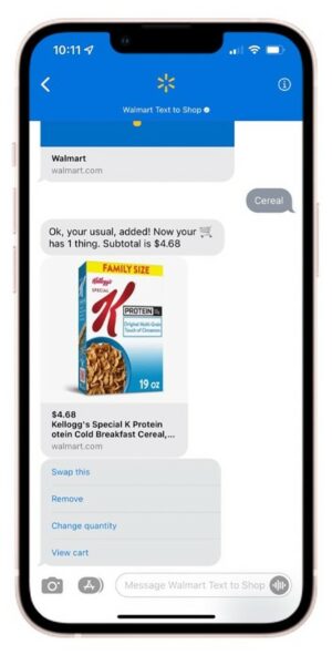 Sample of Walmart Text to Shop