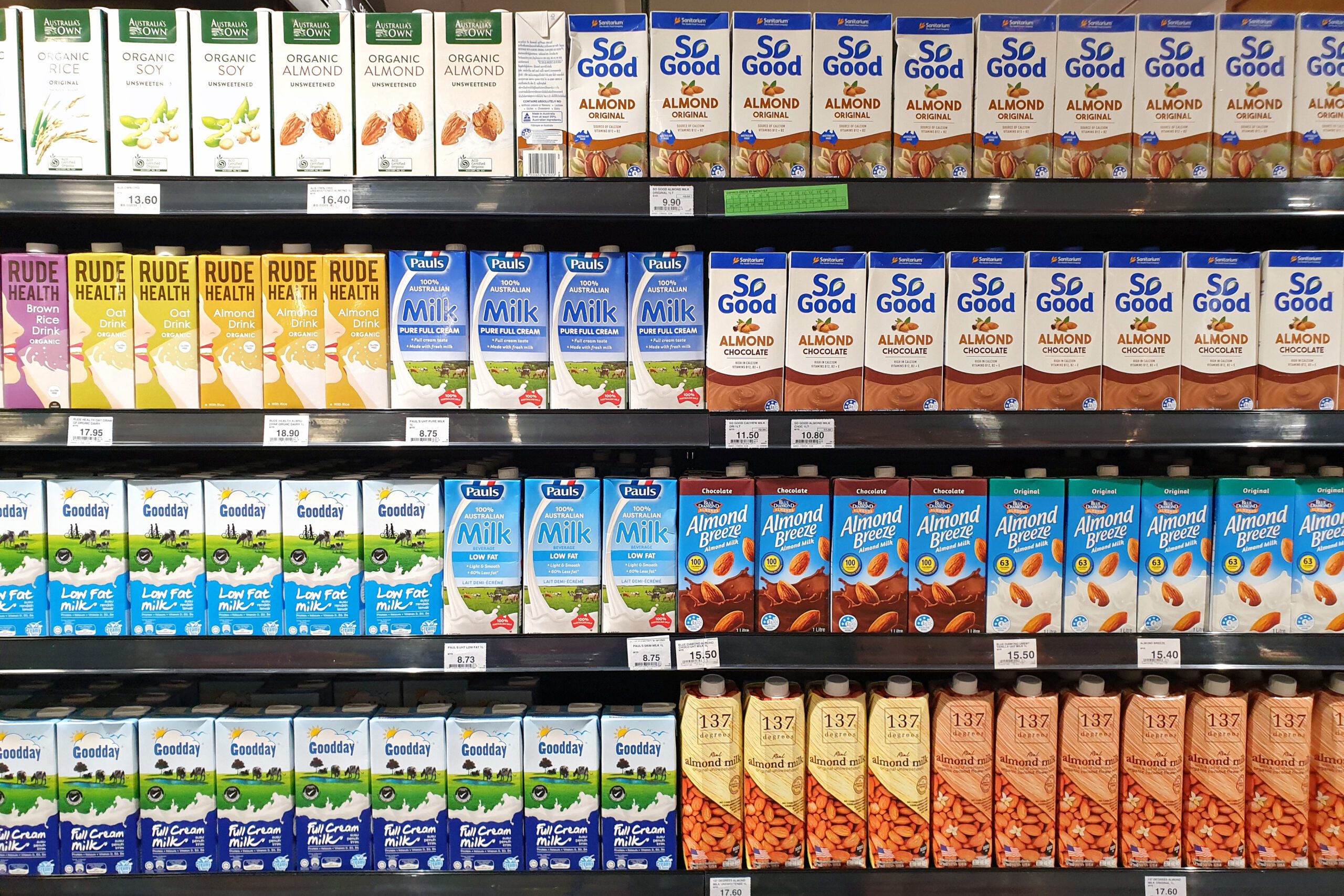 Rows of consumer products in an aisle.