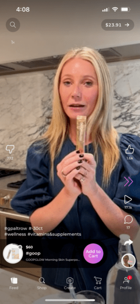 Gwyneth Paltrow touting one of her brand Goop's products on Flip.