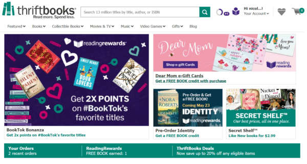 Thriftbooks homepage.