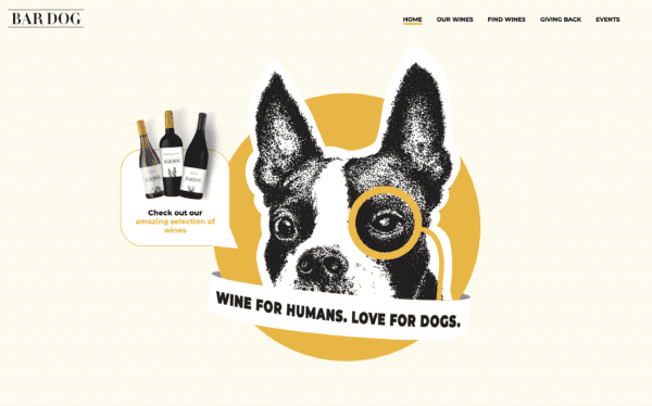 The DTC homepage for one of Vintage Wine’s labels, Bar Dog