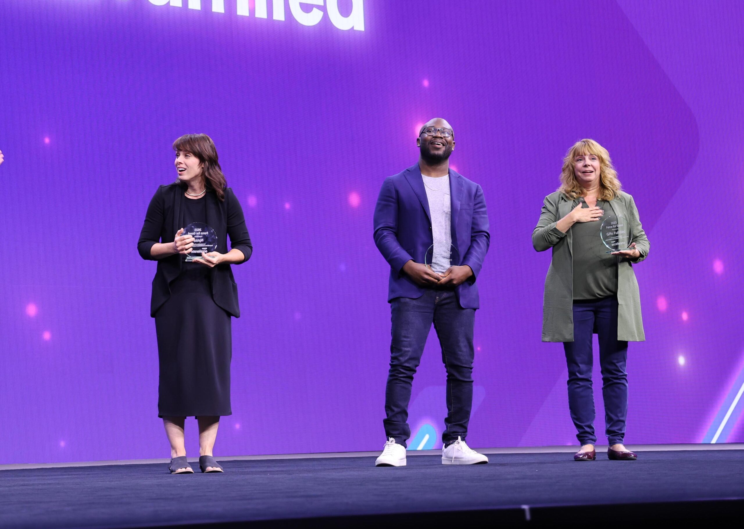 Three sellers were honored for their social impact and surprised with a $50,000 grant at Amazon Accelerate this week in Seattle.