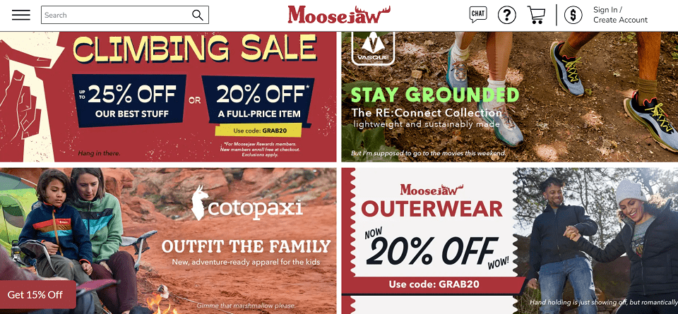 Moosejaw home page