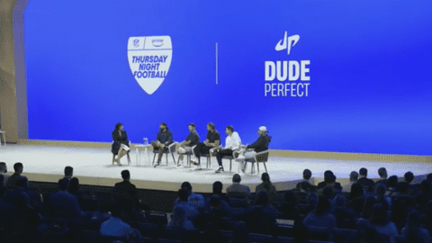 Amazon Ads’ Danielle Carney, Director of NFL Ad Sales chats with the stars of the Dude Perfect brand at Amazon UnBoxed Thurs., Oct. 26. Dude Perfect will be hosting one of the “alternative streams” during the NFL’s first-ever Black Friday game, which will air on Prime Video.