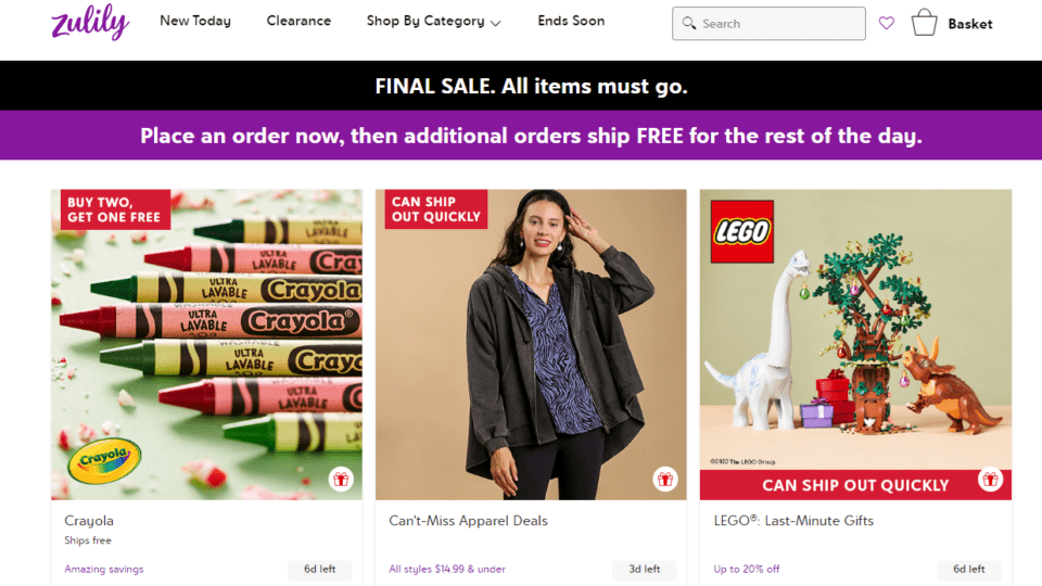 A message on the Zulily website indicates the company is liquidating its inventory.