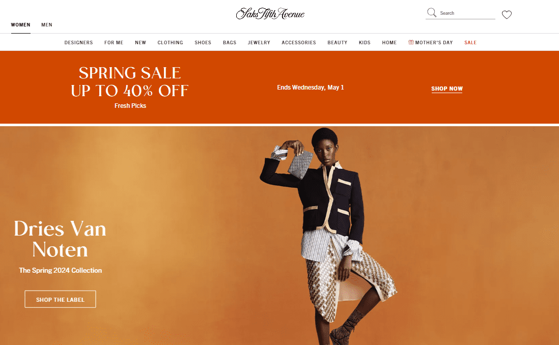 Saks.com homepage