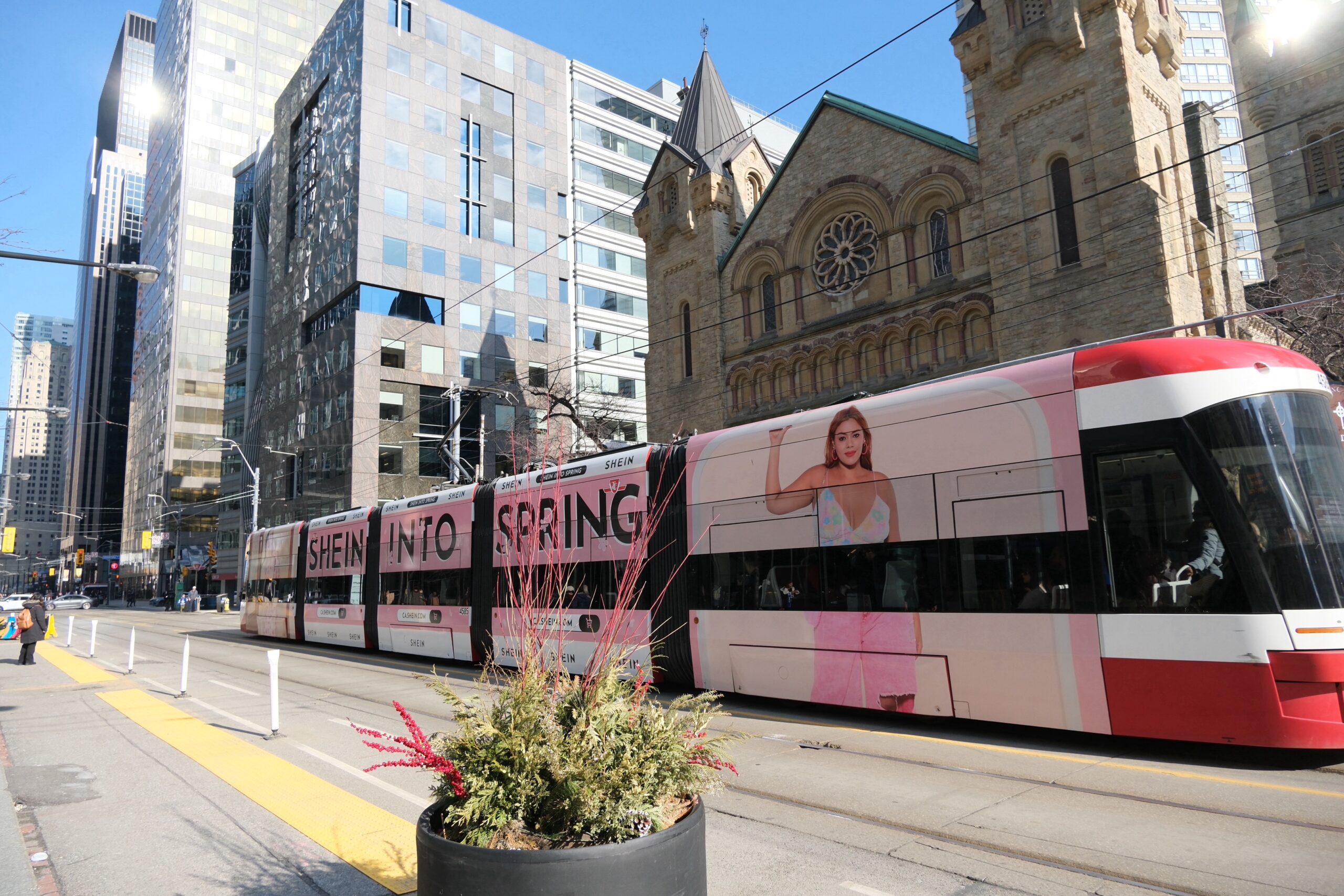 Shein branded streetcar in Toronto.