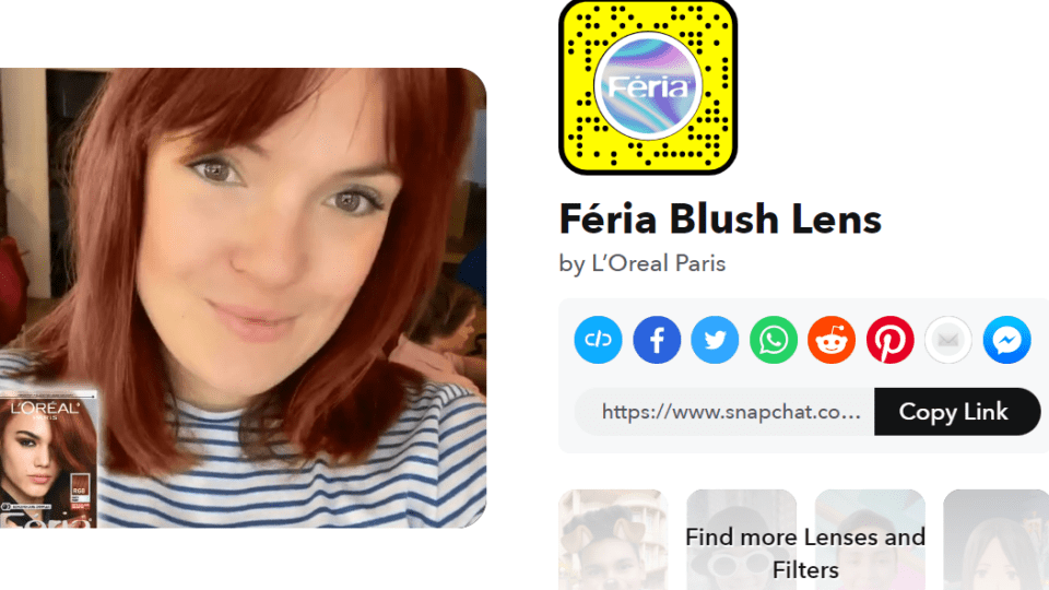 L'Oreal Feria AR try-on on Snapchat, available at Walmart.