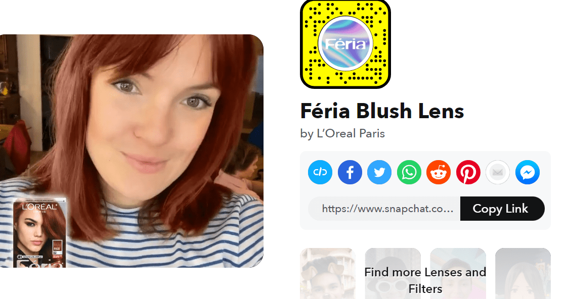 L'Oreal Feria AR try-on on Snapchat, available at Walmart.