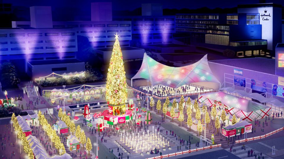 Mockup of the town square that will form the Hallmark Christmas Experience at Crown Center in Kansas City, Mo.