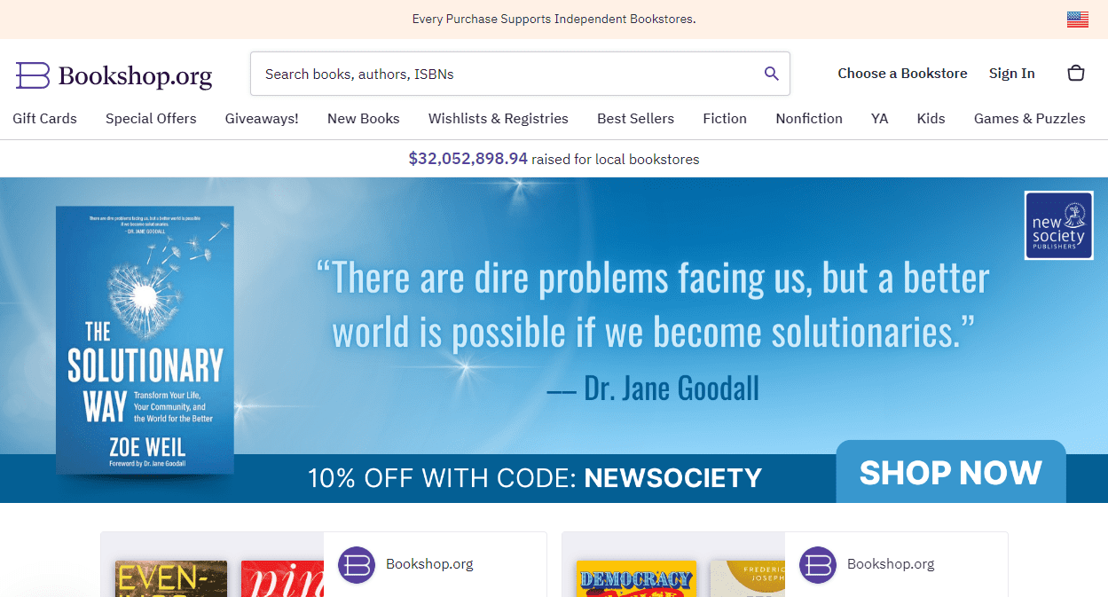 Bookshop.org homepage.