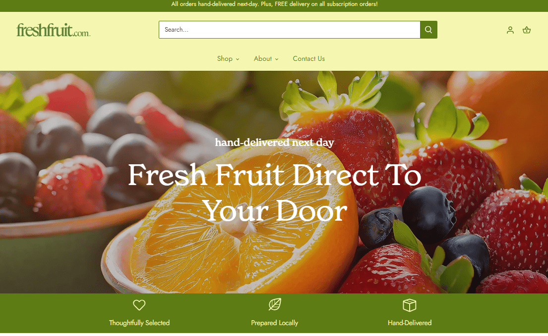 Homepage of the new Edible brand FreshFruit.com.