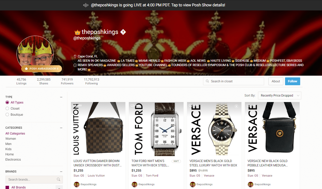 The Posh Kings homepage on Poshmark.