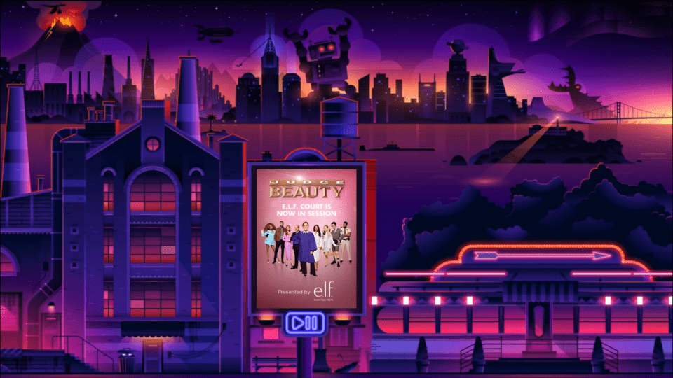 The E.l.f. billboard in the Roku City screensaver.