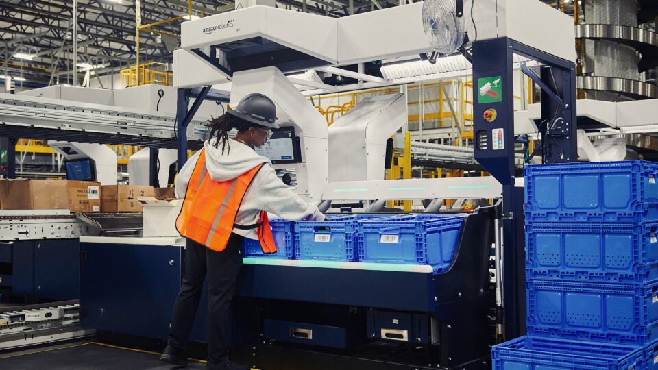 Inside an Amazon warehouse.
