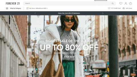 Forever 21 homepage which will soon feature ads.