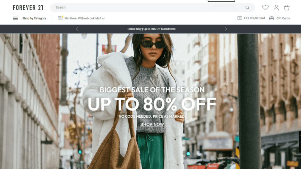 Forever 21 homepage which will soon feature ads.