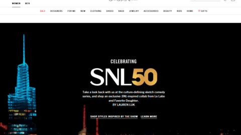 Landing page on Saks.com for SNL 50th