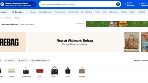 Rebag homepage on the Walmart marketplace