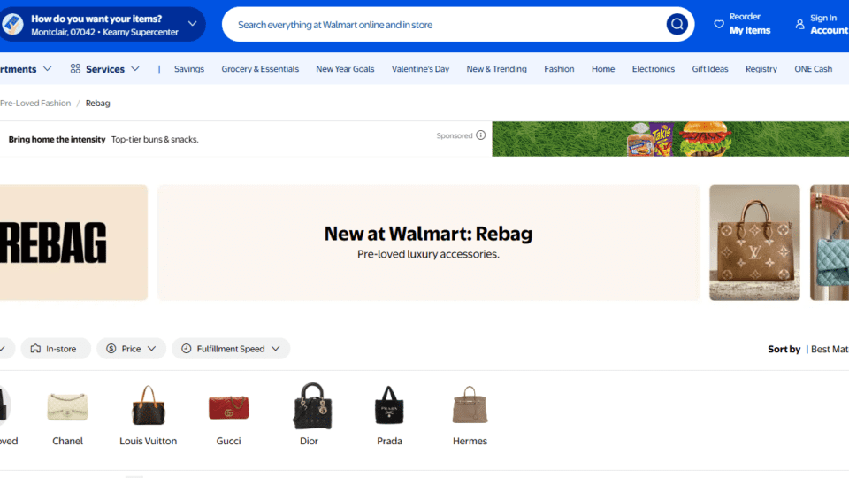 Rebag homepage on the Walmart marketplace
