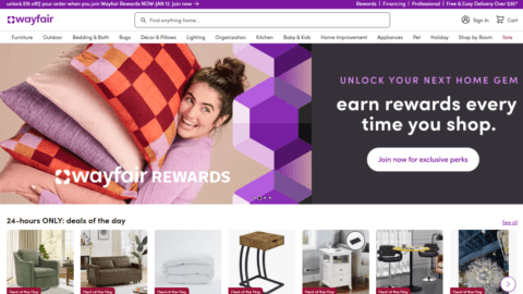 Wayfair homepage.