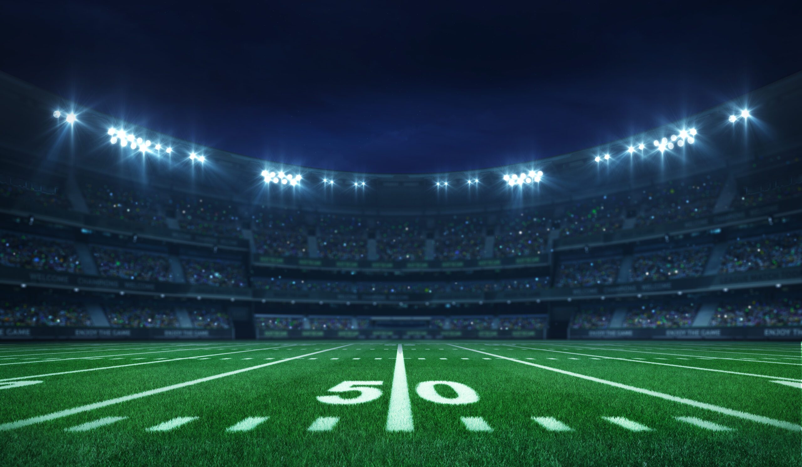 Football stadium interior from the 50-yard line