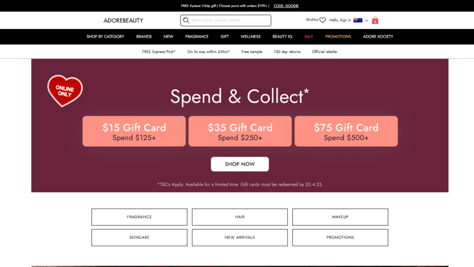 Adore Beauty homepage