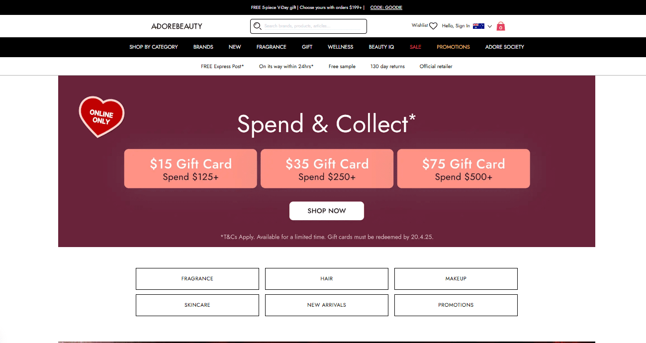 Adore Beauty homepage